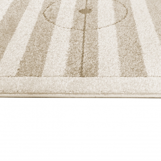 Spielerischer Kinderteppich weich robust gestreiftes Fussballfeld in creme beige