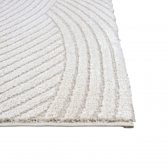 Moderner Teppich Weich, Pflegeleicht & Stilvoll mit Hoch-Tief-Wellenmuster in creme