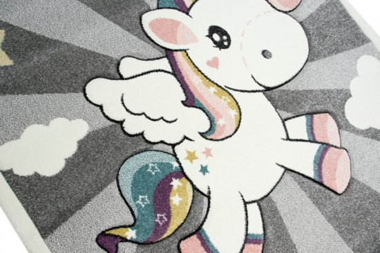 Kinderteppich Spielteppich Babyteppich Mädchen Einhorn Regenbogen rosa creme grau