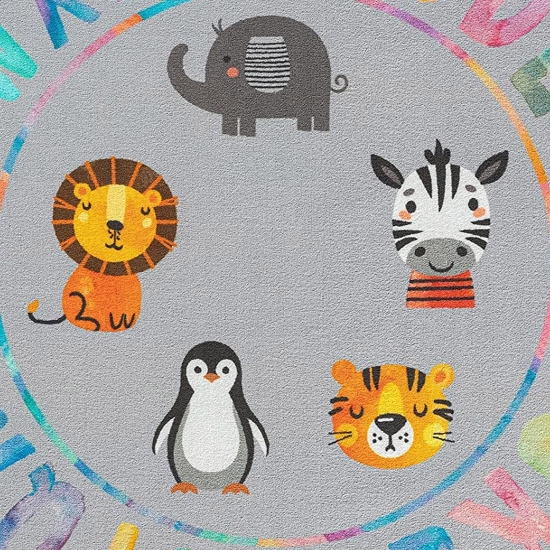 ABC-Lernteppich für Kinder • bunte Tiermotive • in grau