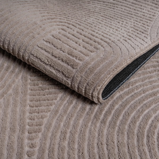 Preview: Teppich Taupe mit modernem Bogenmuster und strukturierter Oberfläche