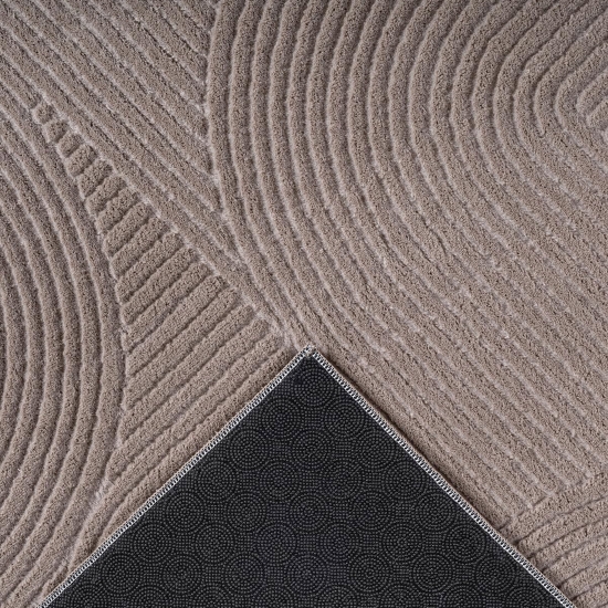 Preview: Teppich Taupe mit modernem Bogenmuster und strukturierter Oberfläche
