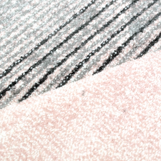 Preview: Abstrakter Teppich Wohnzimmer modernes gestreiftes Muster grün rosa grau - pflegeleicht