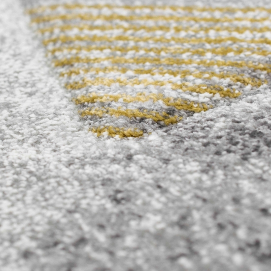 Preview: Abstrakter Teppich Wohnzimmer modernes gestreiftes Muster gold blau grau - pflegeleicht