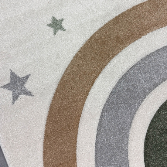 Moderner Teppich Pastellfarben weich pflegeleicht mit Regenbogendesign in Creme