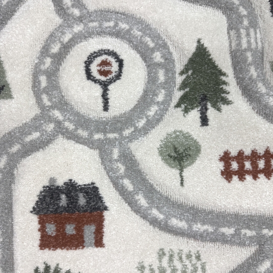 Preview: Runder Spielteppich mit Straßenmotiv Weich, Pflegeleicht & Strapazierfähig für Kinderzimmer & Spielbereiche in creme