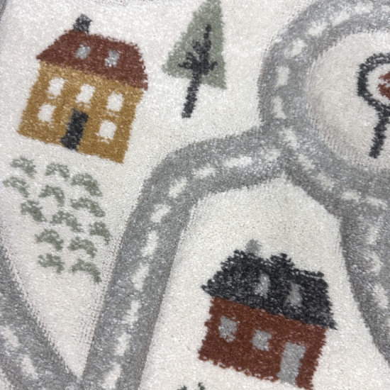 Preview: Runder Spielteppich mit Straßenmotiv Weich, Pflegeleicht & Strapazierfähig für Kinderzimmer & Spielbereiche in creme