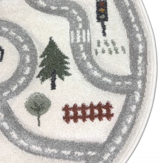 Runder Spielteppich mit Straßenmotiv Weich, Pflegeleicht & Strapazierfähig für Kinderzimmer & Spielbereiche in creme