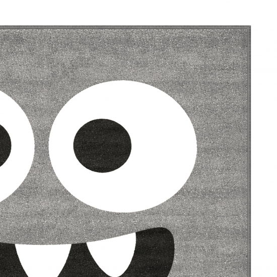 Design Kinderteppich Rund Grau Monster Look