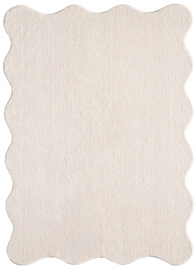 Design Teppich beige weich mit abstrakter Wellenform