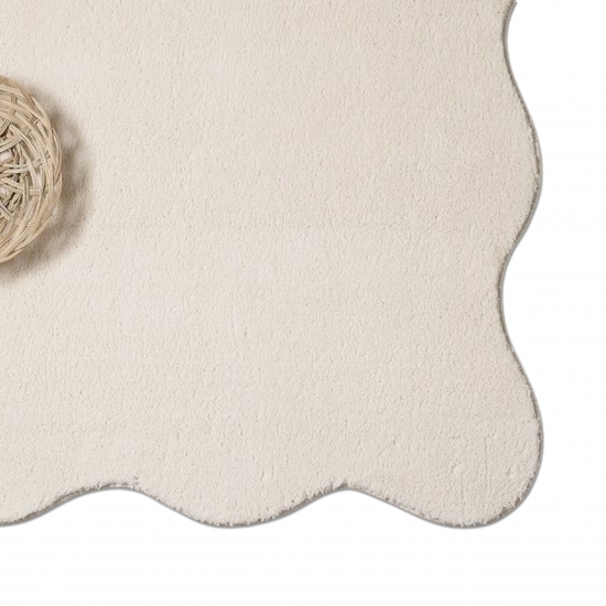 Design Teppich beige weich mit abstrakter Wellenform