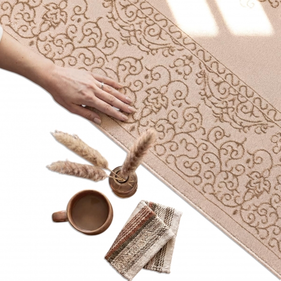 Teppich Beige Ornament Stil modern Wohnbereich