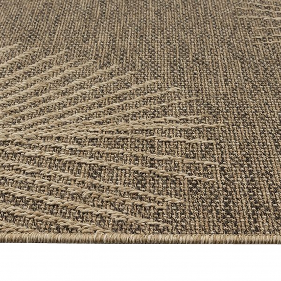 Stilvoller In- und Outdoorteppich im tropischen Blättermuster in Beige Braun