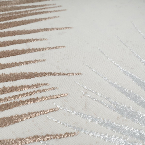 Moderner Creme Teppich mit Palmblattmuster und Glanzoptik