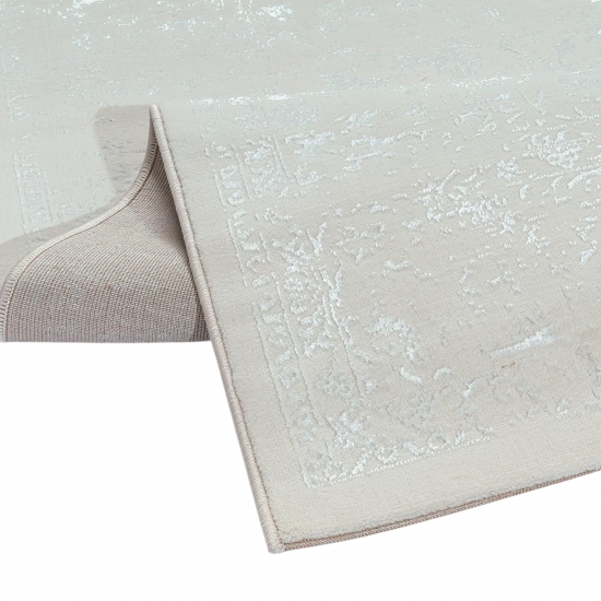 Preview: Teppich Creme Ornament Design Vintage Stil für Wohnräume