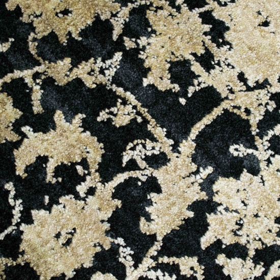 Orientalischer Teppich Wohnzimmer mit Blumenmotiv in schwarz gold