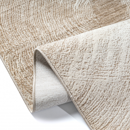 Preview: Moderner Teppich in beige mit Kreis-Design weich pflegeleicht