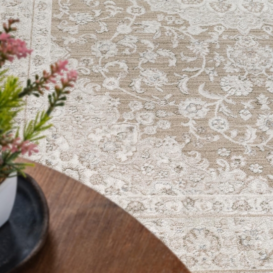 Preview: Teppich Beige Vintage Ornament Wohnzimmer elegant