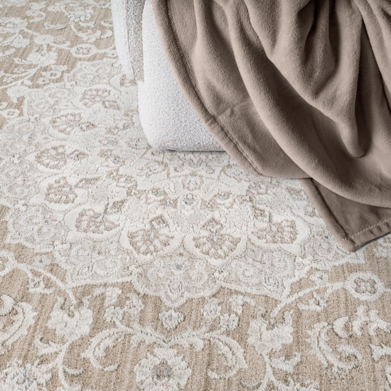 Preview: Teppich Beige Vintage Ornament Wohnzimmer elegant