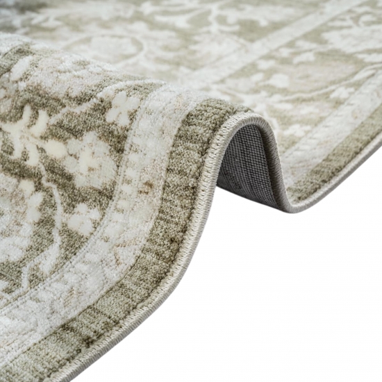 Designer Teppich Grün Beige Vintage floral modern stilvoll