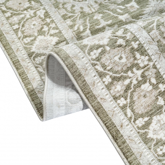 Designer Teppich Grün Beige Vintage floral modern stilvoll