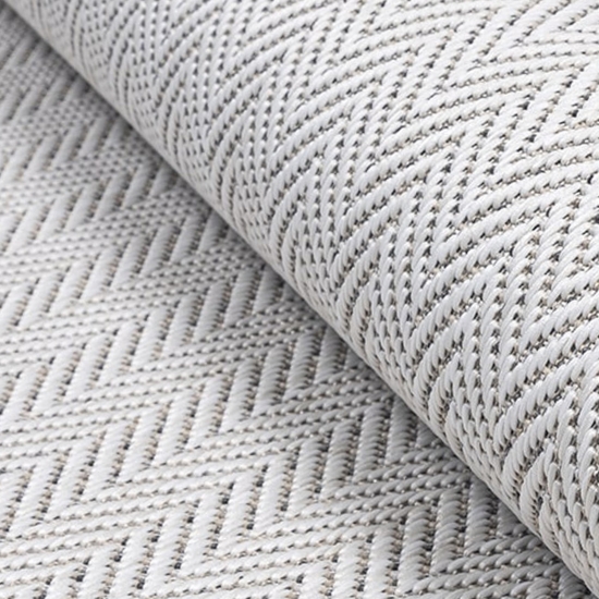 Moderner, pflegeleichter In-Outdoor Teppich mit wetterfestem Zick-Zack Muster in Beige