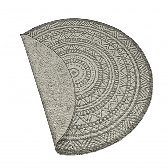 Preview: Runder Outdoor-Teppich mit Ethno-Muster – Elegantes Anthrazit und Schwarz, wetterfest und modern
