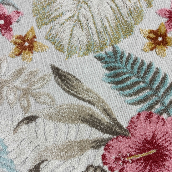 In- & Outdoor Teppich Blumen Muster mit 3d-Effekt in Türkis Bunt