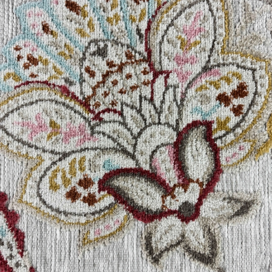 Preview: Teppich Outdoor Wohnzimmer Blumen Muster 3d-effekt creme grau bunt