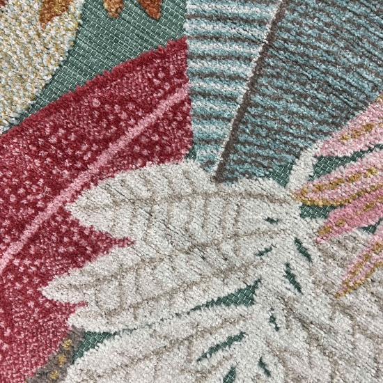 Preview: Outdoorteppich Teppich Außenbereich Blumen Muster 3d-Effekt wetterfest creme bunt