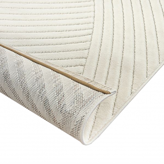 Kurzer weicher Wohnzimmerteppich Niedrigflor mit speziellem Linienmuster in Creme