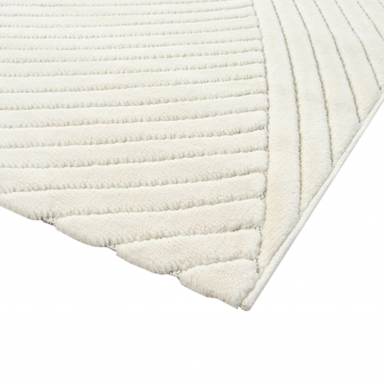 Kurzer weicher Wohnzimmerteppich Niedrigflor mit speziellem Linienmuster in Creme