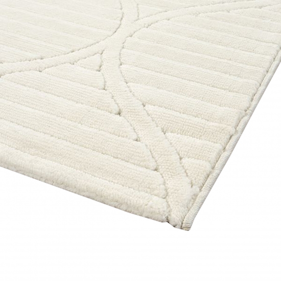 Weicher Wohnzimmerteppich mit niedrigflor und marokkanischem Muster in Creme