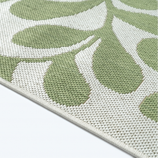 Moderner Outdoor Teppich Grün Weiß Blätterdesign Terrasse