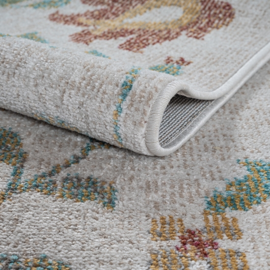 Preview: Design-Teppich Blumenmuster für Innen und Außen creme, bunt