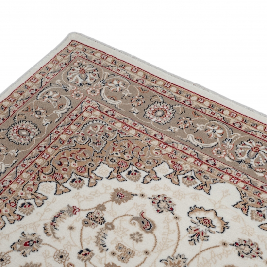 Preview: Teppich Creme Beige mit präzisem Medaillon und Ornamentstruktur