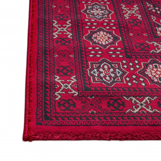 Preview: Teppich Rot Schwarz mit symmetrischem Medaillonraster und Bordüre
