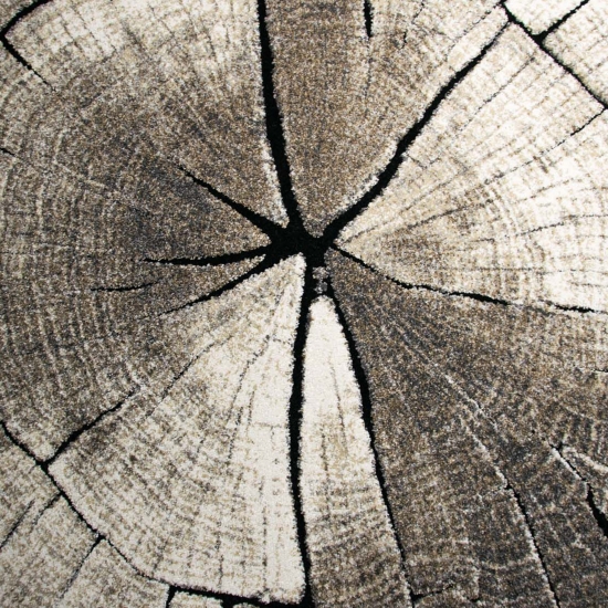 Preview: Design Teppich Beige Grau Holzstruktur Kreis modern elegant Wohnbereich