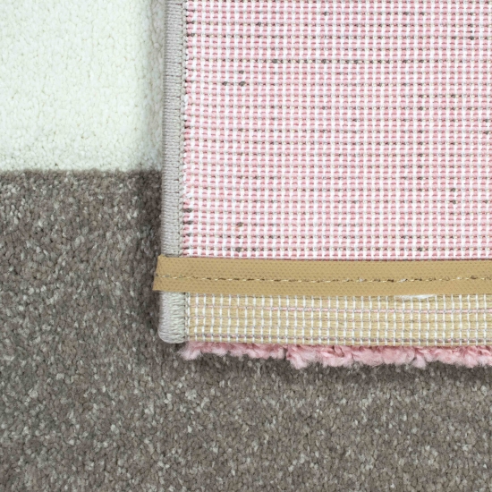 Designer Teppich Wohnzimmer mit Karo Muster in Creme Pink Grau