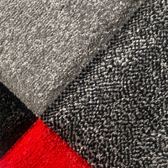 Designer Teppich Wohnzimmerteppich karo rot grau creme schwarz