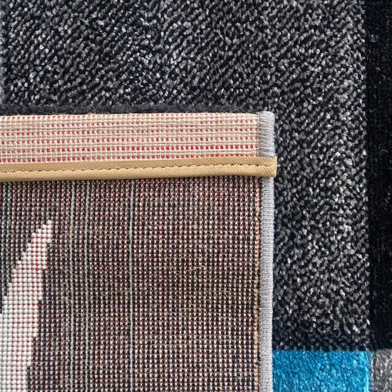 Designer Teppich Wohnzimmerteppich karo türkis grau creme schwarz