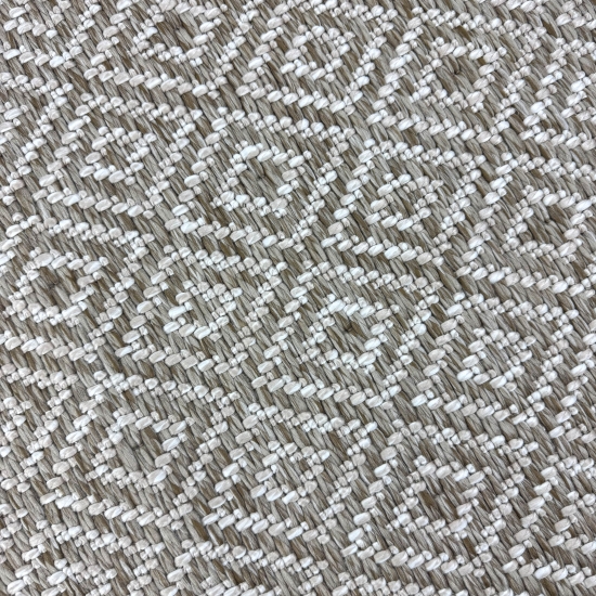 Außenteppich Balkon wetterbeständig flachgewebe im Rautendesign in beige