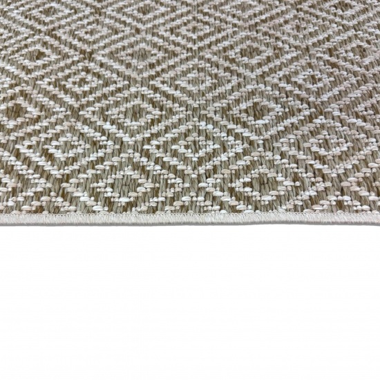 Außenteppich Balkon wetterbeständig flachgewebe im Rautendesign in beige