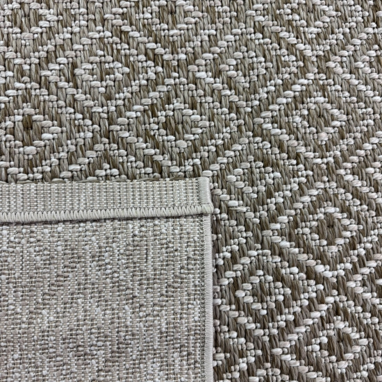 Außenteppich Balkon wetterbeständig flachgewebe im Rautendesign in beige