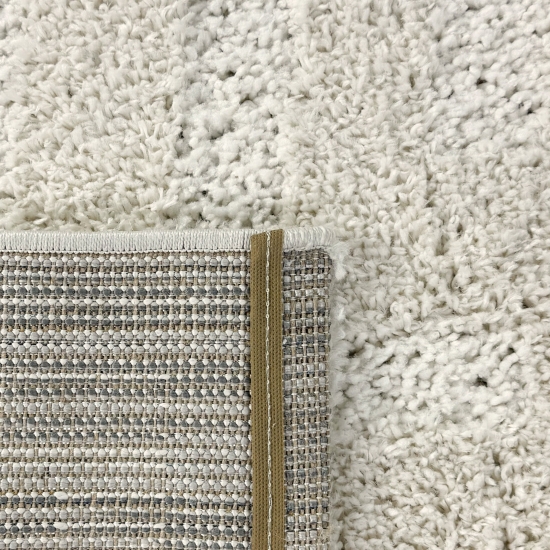 Flauschiger Wohnzimmer Teppich mit Linien Muster in Creme