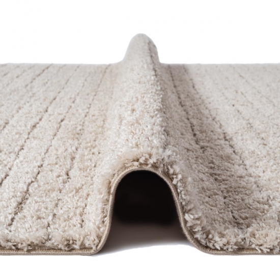 Moderner Teppich Beige Linienmuster weich robust für Wohnräume