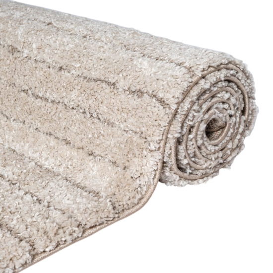 Moderner Teppich Beige Linienmuster weich robust für Wohnräume