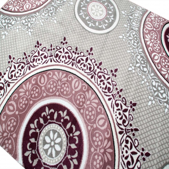 Preview: Designteppich Kreisornamente Pink Lila Grau Creme – elegant & modern