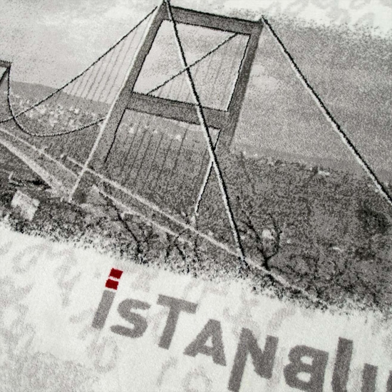 Preview: Designteppich Istanbul Patchwork Grau Creme Rot Schwarz modern