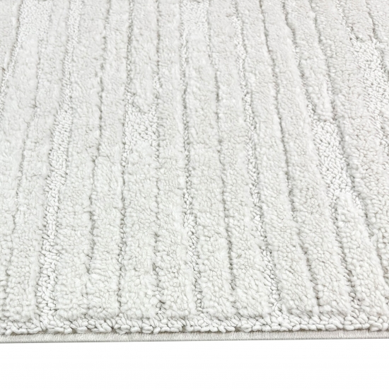 Teppich Wohnzimmer Schlafzimmer mit verschieden gemusterten Linien in creme grau